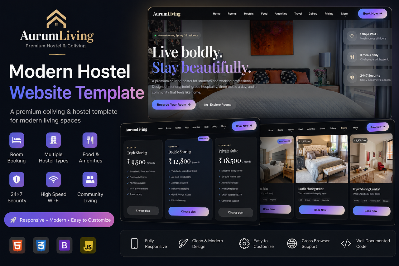Aurum Living – Premium Hostel & Coliving Website